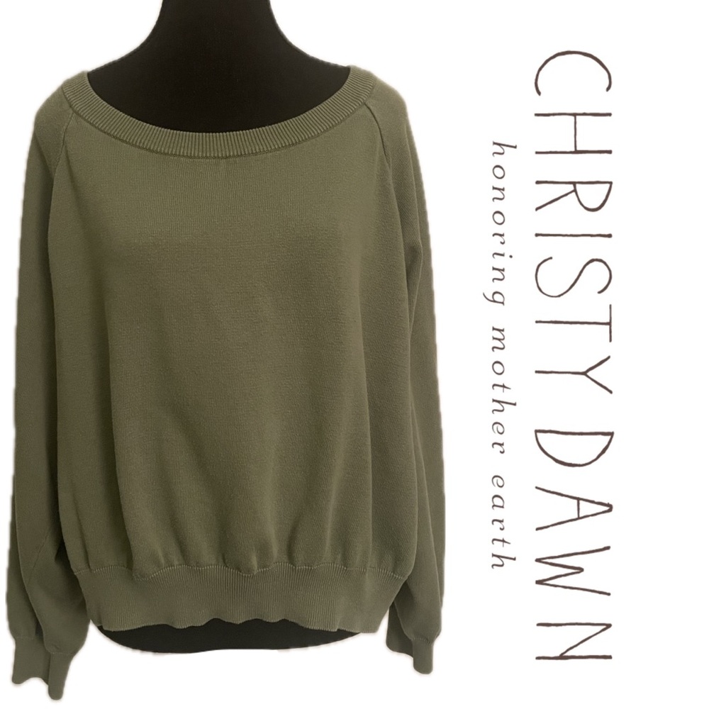 Christy Dawn Sage Organic Cotton Eco-Lux Knit Raglan Sweater Olive Green Boho L